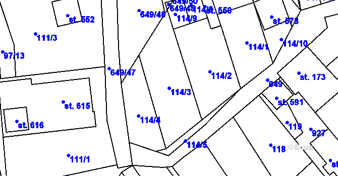 Parcela st. 114/3 v KÚ Hrob, Katastrální mapa