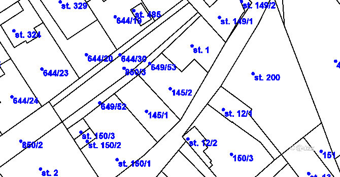 Parcela st. 145/2 v KÚ Hrob, Katastrální mapa