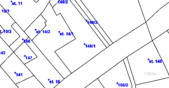Parcela st. 148/1 v KÚ Hrob, Katastrální mapa