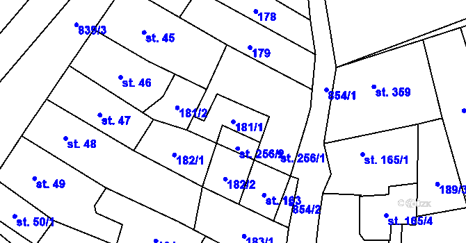 Parcela st. 181/1 v KÚ Hrob, Katastrální mapa