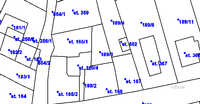 Parcela st. 189/3 v KÚ Hrob, Katastrální mapa