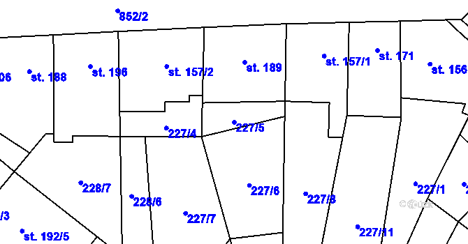 Parcela st. 227/5 v KÚ Hrob, Katastrální mapa