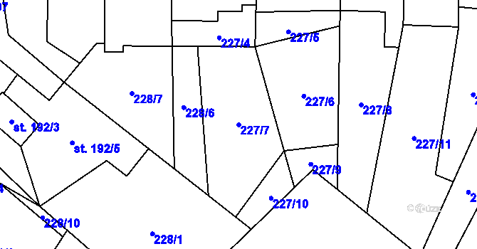 Parcela st. 227/7 v KÚ Hrob, Katastrální mapa