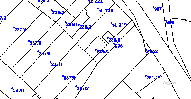 Parcela st. 235/3 v KÚ Hrob, Katastrální mapa