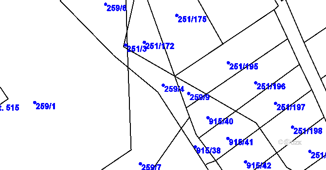 Parcela st. 259/4 v KÚ Hrob, Katastrální mapa