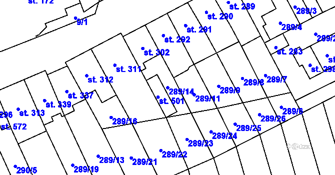 Parcela st. 289/14 v KÚ Hrob, Katastrální mapa