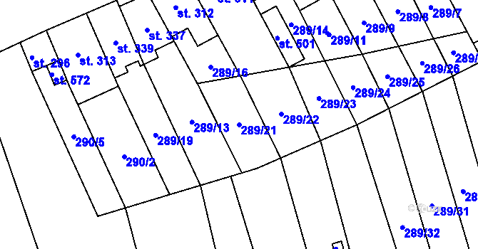 Parcela st. 289/21 v KÚ Hrob, Katastrální mapa