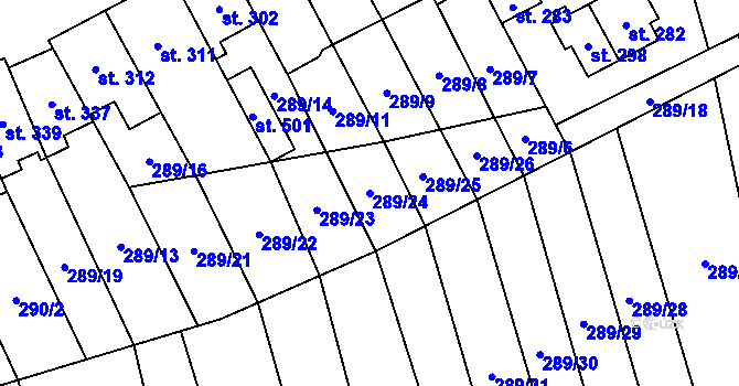 Parcela st. 289/24 v KÚ Hrob, Katastrální mapa