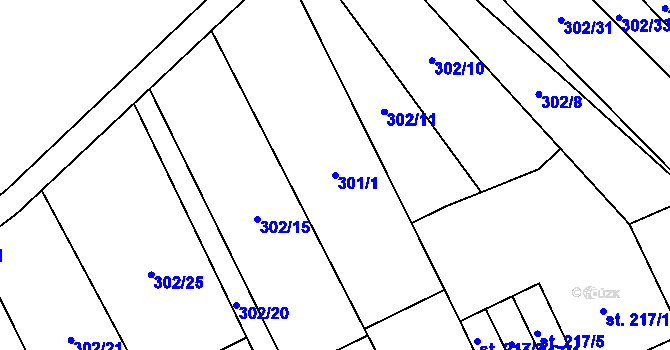 Parcela st. 301/1 v KÚ Hrob, Katastrální mapa