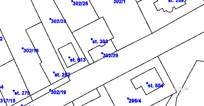 Parcela st. 302/29 v KÚ Hrob, Katastrální mapa