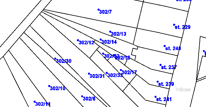 Parcela st. 302/32 v KÚ Hrob, Katastrální mapa