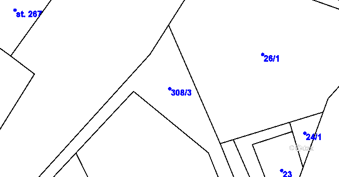Parcela st. 308/3 v KÚ Hrob, Katastrální mapa
