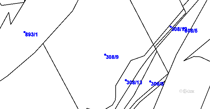 Parcela st. 308/9 v KÚ Hrob, Katastrální mapa