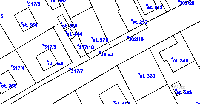 Parcela st. 315/3 v KÚ Hrob, Katastrální mapa