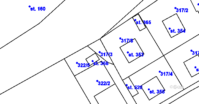 Parcela st. 317/3 v KÚ Hrob, Katastrální mapa