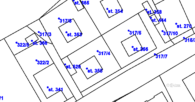 Parcela st. 317/4 v KÚ Hrob, Katastrální mapa