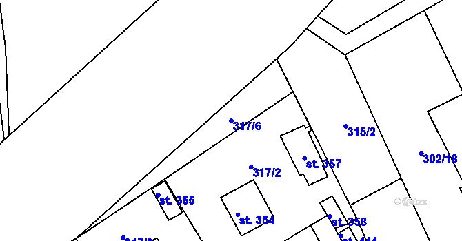 Parcela st. 317/6 v KÚ Hrob, Katastrální mapa