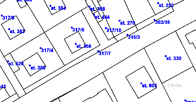Parcela st. 317/7 v KÚ Hrob, Katastrální mapa