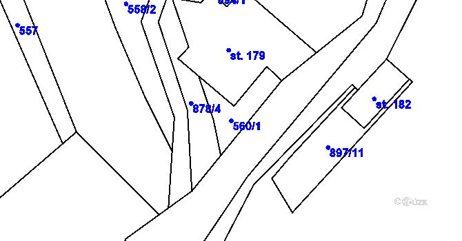 Parcela st. 560/1 v KÚ Hrob, Katastrální mapa