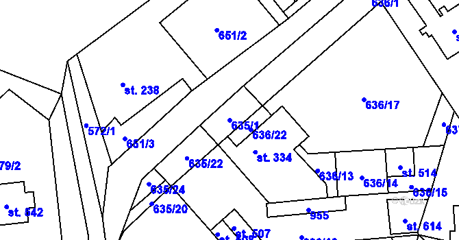 Parcela st. 635/1 v KÚ Hrob, Katastrální mapa