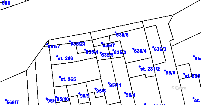 Parcela st. 635/5 v KÚ Hrob, Katastrální mapa
