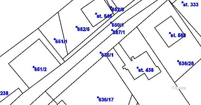Parcela st. 636/1 v KÚ Hrob, Katastrální mapa