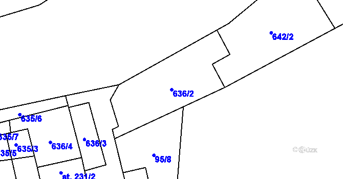 Parcela st. 636/2 v KÚ Hrob, Katastrální mapa