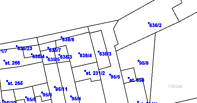 Parcela st. 636/3 v KÚ Hrob, Katastrální mapa