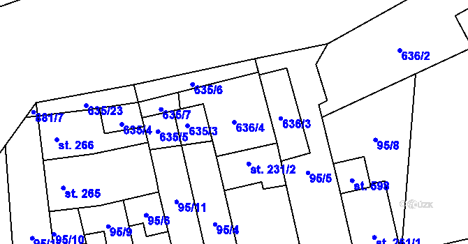 Parcela st. 636/4 v KÚ Hrob, Katastrální mapa