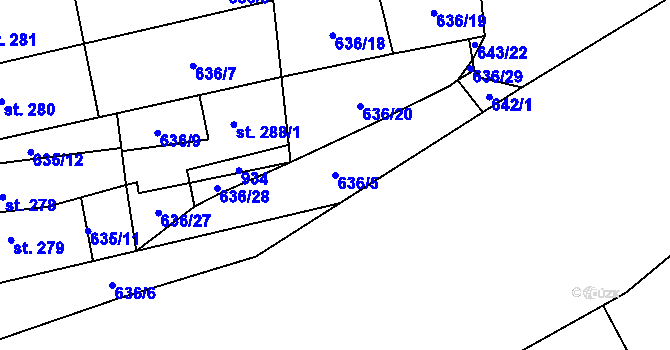 Parcela st. 636/5 v KÚ Hrob, Katastrální mapa