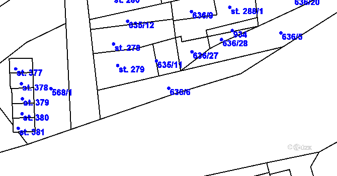 Parcela st. 636/6 v KÚ Hrob, Katastrální mapa