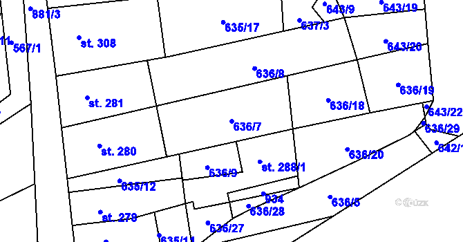 Parcela st. 636/7 v KÚ Hrob, Katastrální mapa