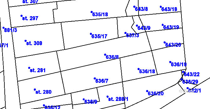 Parcela st. 636/8 v KÚ Hrob, Katastrální mapa