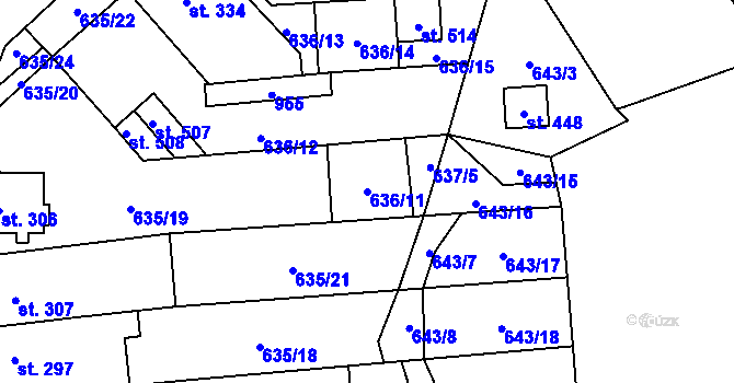 Parcela st. 636/11 v KÚ Hrob, Katastrální mapa