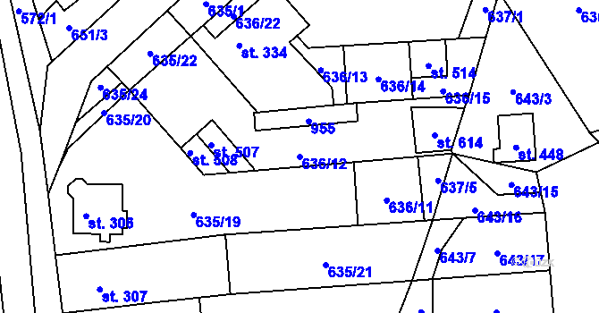 Parcela st. 636/12 v KÚ Hrob, Katastrální mapa