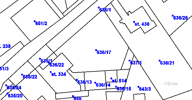 Parcela st. 636/17 v KÚ Hrob, Katastrální mapa