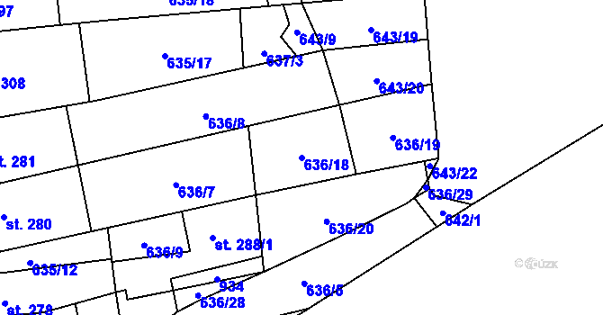 Parcela st. 636/18 v KÚ Hrob, Katastrální mapa