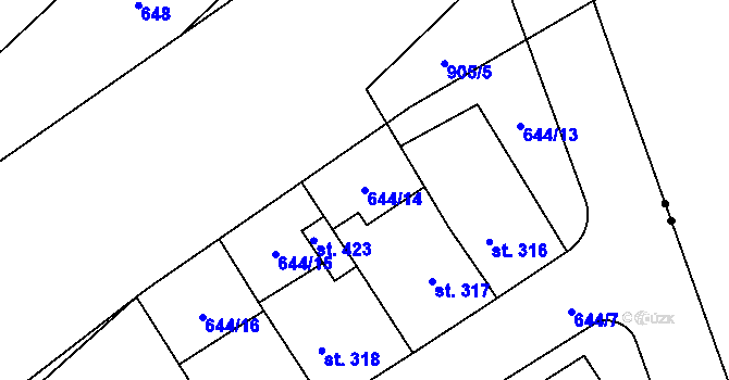 Parcela st. 644/14 v KÚ Hrob, Katastrální mapa