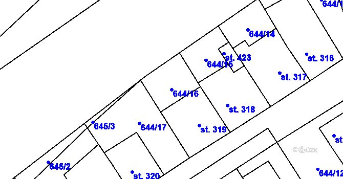 Parcela st. 644/16 v KÚ Hrob, Katastrální mapa