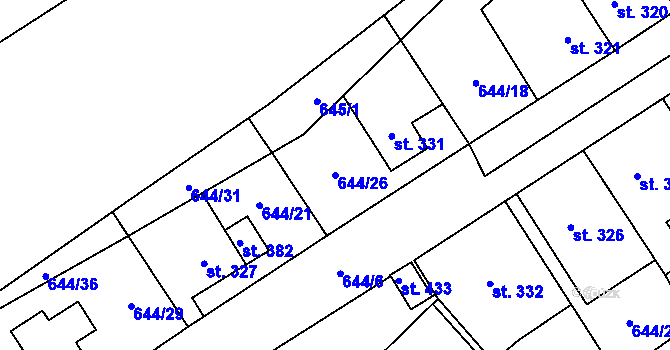 Parcela st. 644/26 v KÚ Hrob, Katastrální mapa