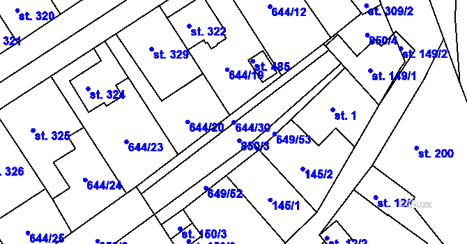 Parcela st. 644/30 v KÚ Hrob, Katastrální mapa