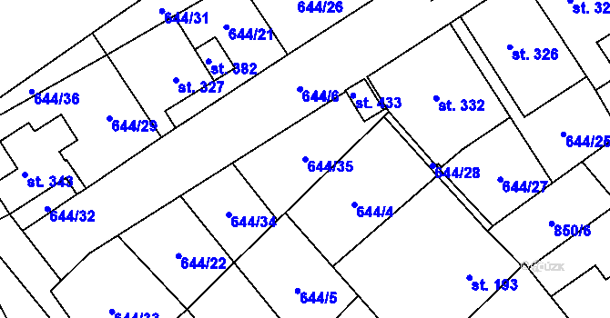 Parcela st. 644/35 v KÚ Hrob, Katastrální mapa