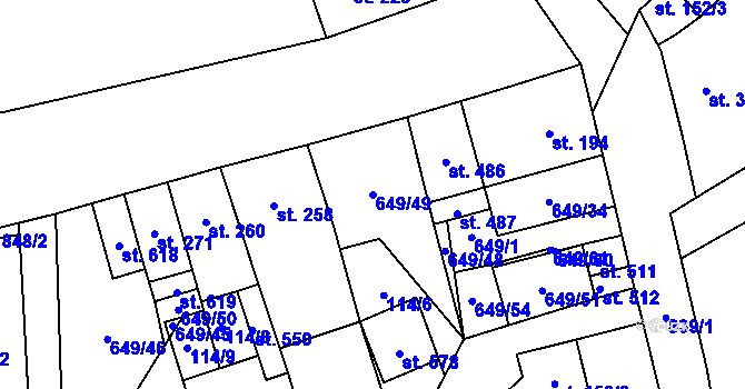 Parcela st. 649/49 v KÚ Hrob, Katastrální mapa
