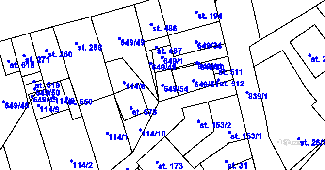 Parcela st. 649/54 v KÚ Hrob, Katastrální mapa