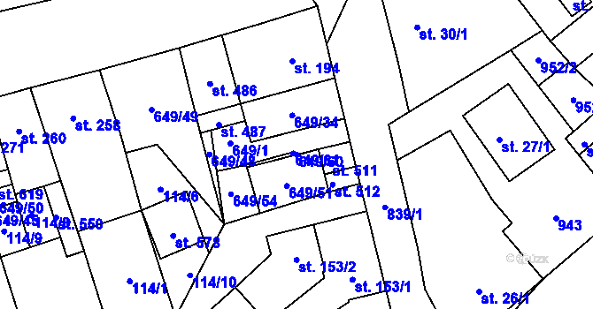 Parcela st. 649/60 v KÚ Hrob, Katastrální mapa