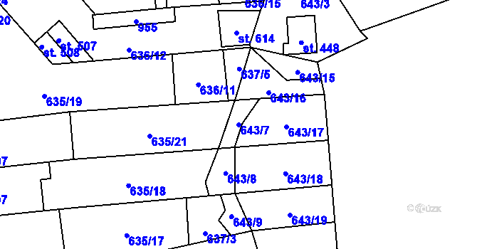 Parcela st. 643/7 v KÚ Hrob, Katastrální mapa
