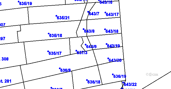 Parcela st. 643/9 v KÚ Hrob, Katastrální mapa