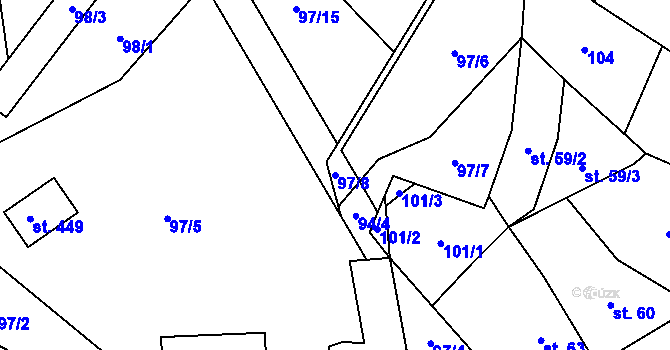 Parcela st. 97/8 v KÚ Hrob, Katastrální mapa