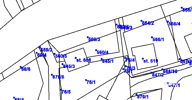 Parcela st. 560/4 v KÚ Hrob, Katastrální mapa