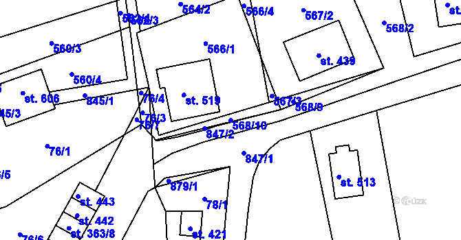 Parcela st. 568/10 v KÚ Hrob, Katastrální mapa